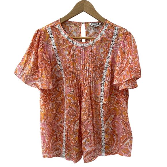 Nanette Lepore Floral Paisley Crochet Lace Flutter Sleeve Top Orange Size Medium - Picture 2 of 10